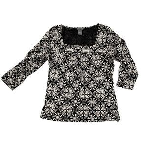 Ann Taylor Loft SMALL Top Stretch GEO Black White Square Neck Blouse 3/4 Sleeves
